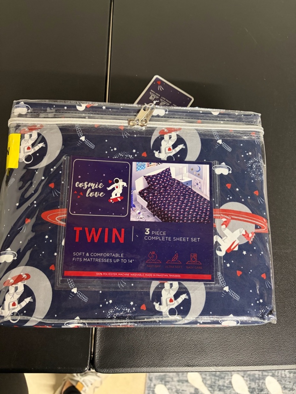 Cosmic Love Twin Sheet Set Space Astronaut Planet Print Kids Bedding Navy Red